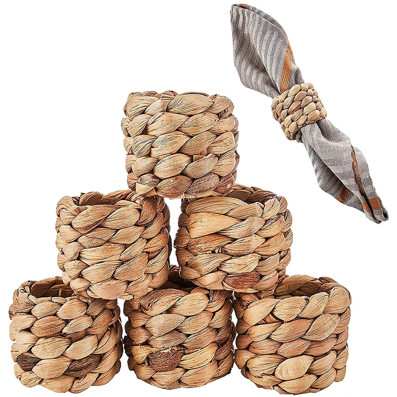 Farmhouse Handmade Woven Napkin Rings Fall Napkin Holders Braided Serviette Buckle Holder by Natural Water Hyacinth