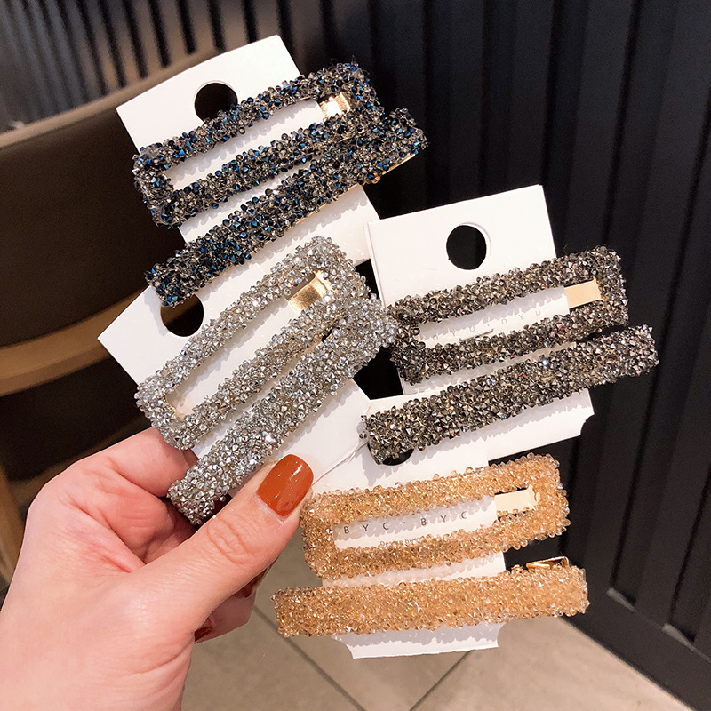 Hot selling Latest Design Snap Hair Clip Diamond Hairpin Handmade Bling diamond Crystal Duckbill clip Hairpins for Women