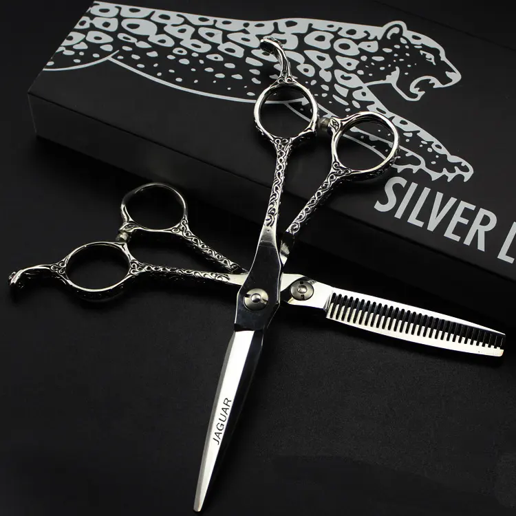9cr13 Material Amazon 6.0 Inch Silver Gasket Barber Scissors Beauty Flat Scissor New Fashion Design Hair Cutting Tool HS0997