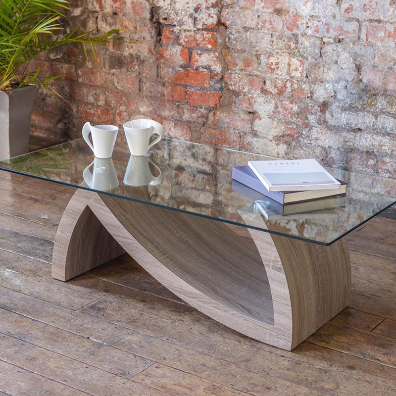 Solid Wood Round Black Gold Glass Top Coffee Table Modern Tea Center Table Tempered Glass Coffee Table with Glass Top and Wood