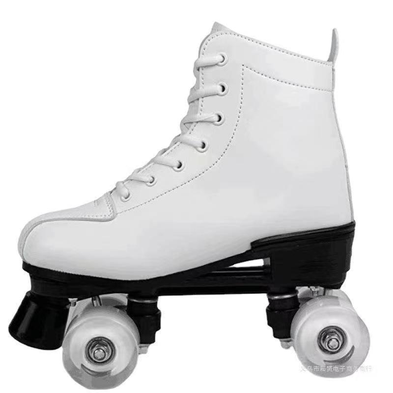 YSMLE Unisex Double Leather Vamp Aluminum Chassis PU Flash Wheels Quad Roller Skates