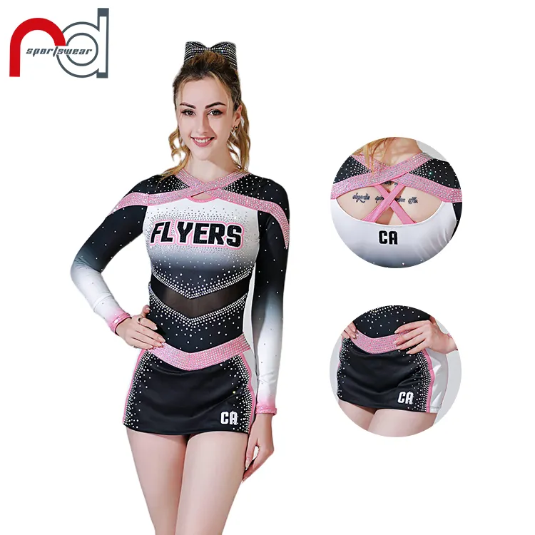 Cheerleading Cheer And Dance Queen Style Cheerleading Uniforms With Mesh And Rhinestone Crystal Mermaid Skin Cheerleader Uniforms