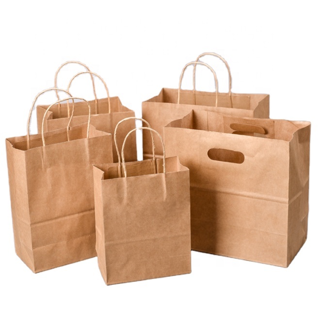 SenAng Custom printed your own logo for restaurant catering food takeaway togo packaging kraft brown paper bag with handles