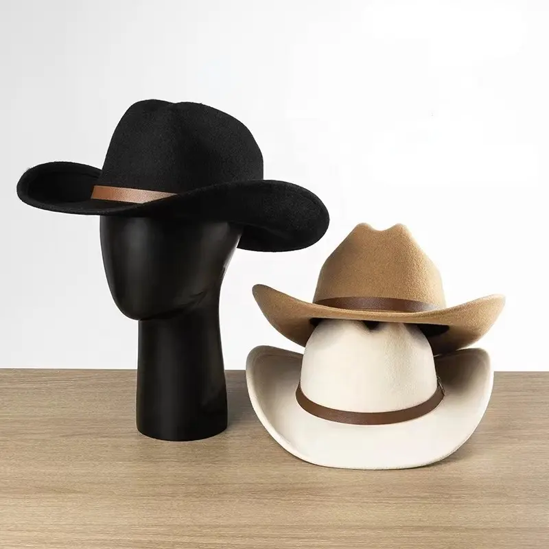 2022 WINTER Supplier Adjustable Unisex Belt Buckle Wool 3m Blended Custom Floppy Fedora Felt Cowboy Cap Hats With Custom Logo