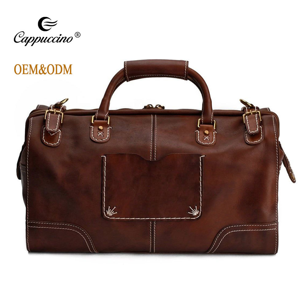Genuine Leather Brown Large Capacity Vintage Luggage Travel Luggage Bag Weekend Trip Shoulder Luggage Bag