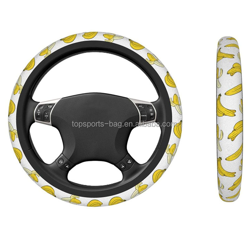 Banana Sublimation Donuts Universal 15 Inch Neoprene Steering Wheel Covers Elastic Wrap for Men Women