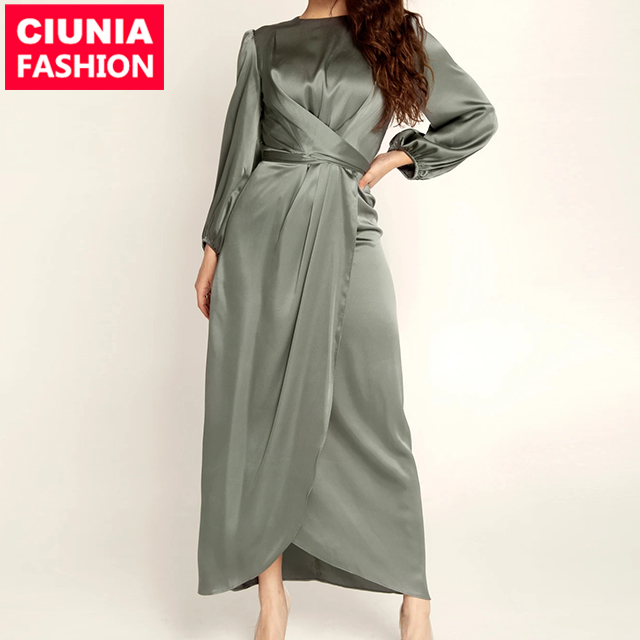 6345 # арабские шелковые мусульманские платья Abaya в Дубае, мусульманская одежда для женщин, мусульманское модное атласное платье