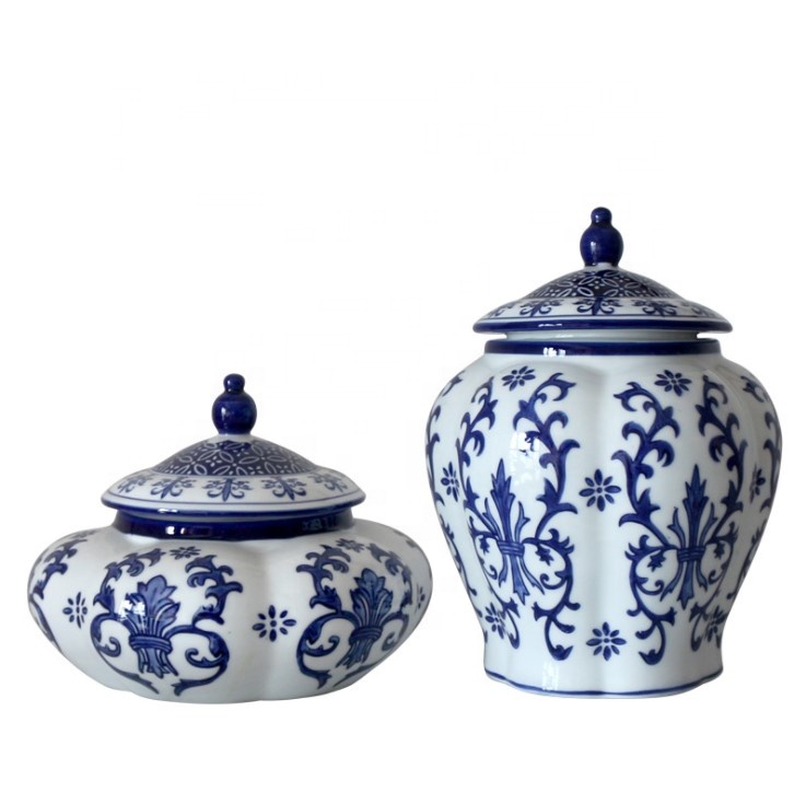 Two size pumpkin shape blue and white home decoration signs lid storage candy jar