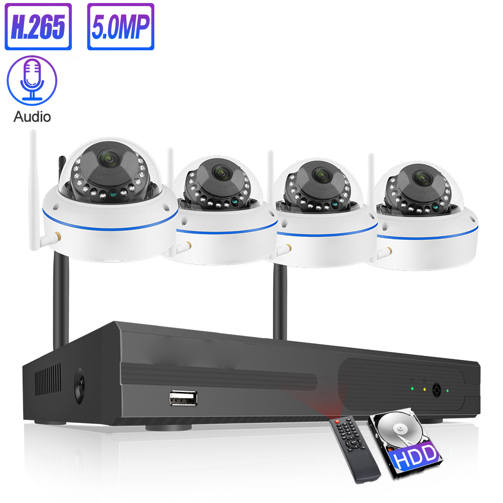 Купольная камера видеонаблюдения Wifi NVR Kit 5MP 4CH Беспроводная аудио IP-камера P2P EseeCloud система удаленного просмотра