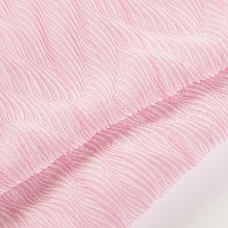 Wholesale breathable woven pink custom italian tulle stripe double side crepe fabric