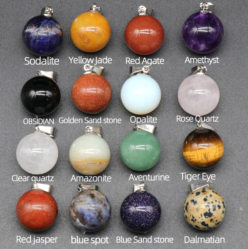 Bestone Gemstone Ball Handmade Pendant Necklace Natural Crystal Stone DIY Beads Pendant For Jewelry Making Charm