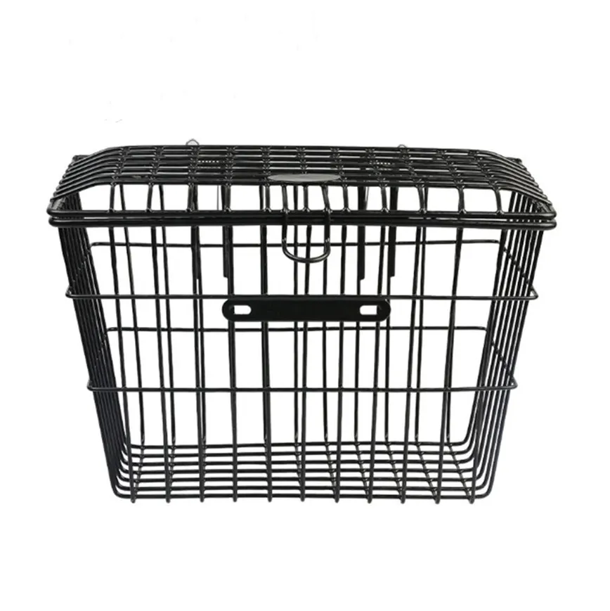 Durable Anti-theft Basket Spring Cover Bicycle Steel Basket Thick Bicycle Rear Handlebar Storage Basket Bag