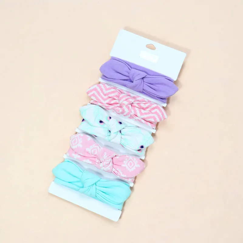 Sweet different patterns printed fashion ins style cross knot design customized bow hairbands for girls kids