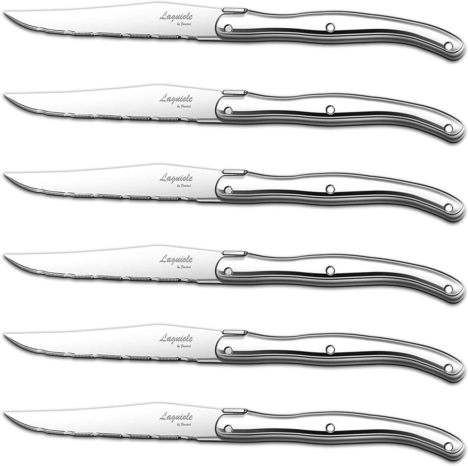 6pcs Laguiole Table Dinner Cutlery Flatware Kitchen Steak Knives High Carbon Stainless Steel 4.5 Inch Serrated Steak Knife Set