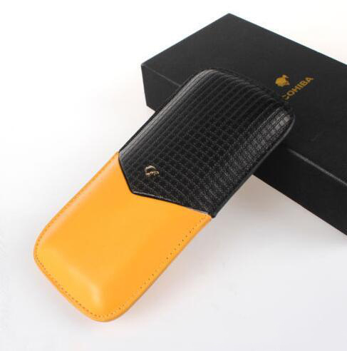 COHIBA черный и желтый кожаный 3 трубки сигары Дорожный Чехол-держатель