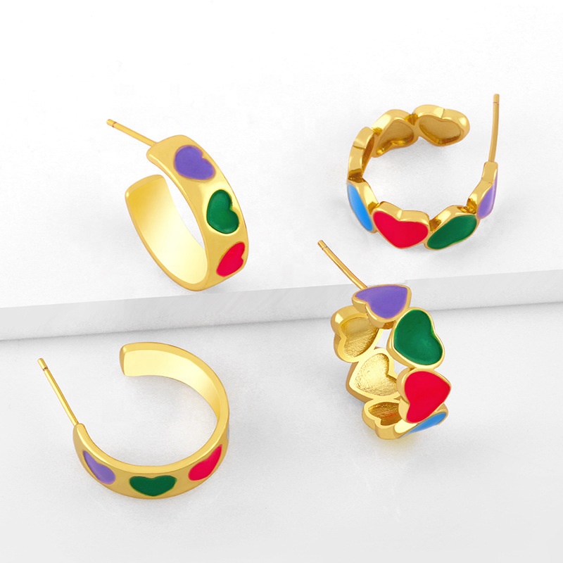 Funny Pendant Drop Earrings For Women Gift Brass 18k Gold Plating Smiley Face and Love Drop Earring