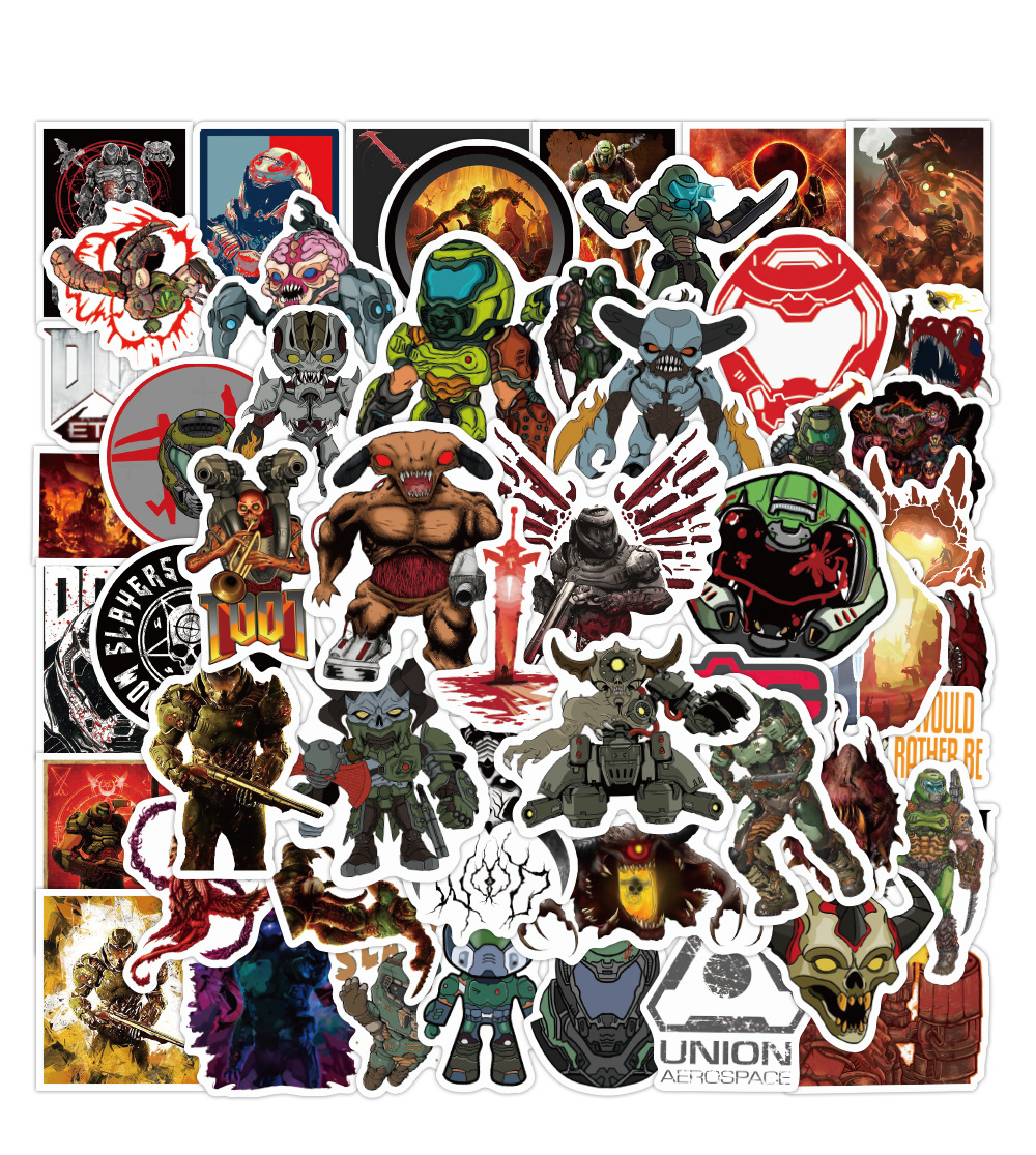 50 шт. Стрелялки Doom вечная граффити наклейки виниловые наклейки из ПВХ для ноутбука чемодан скейтборд Car "сделай сам" с изображением героев из мульфильмов
