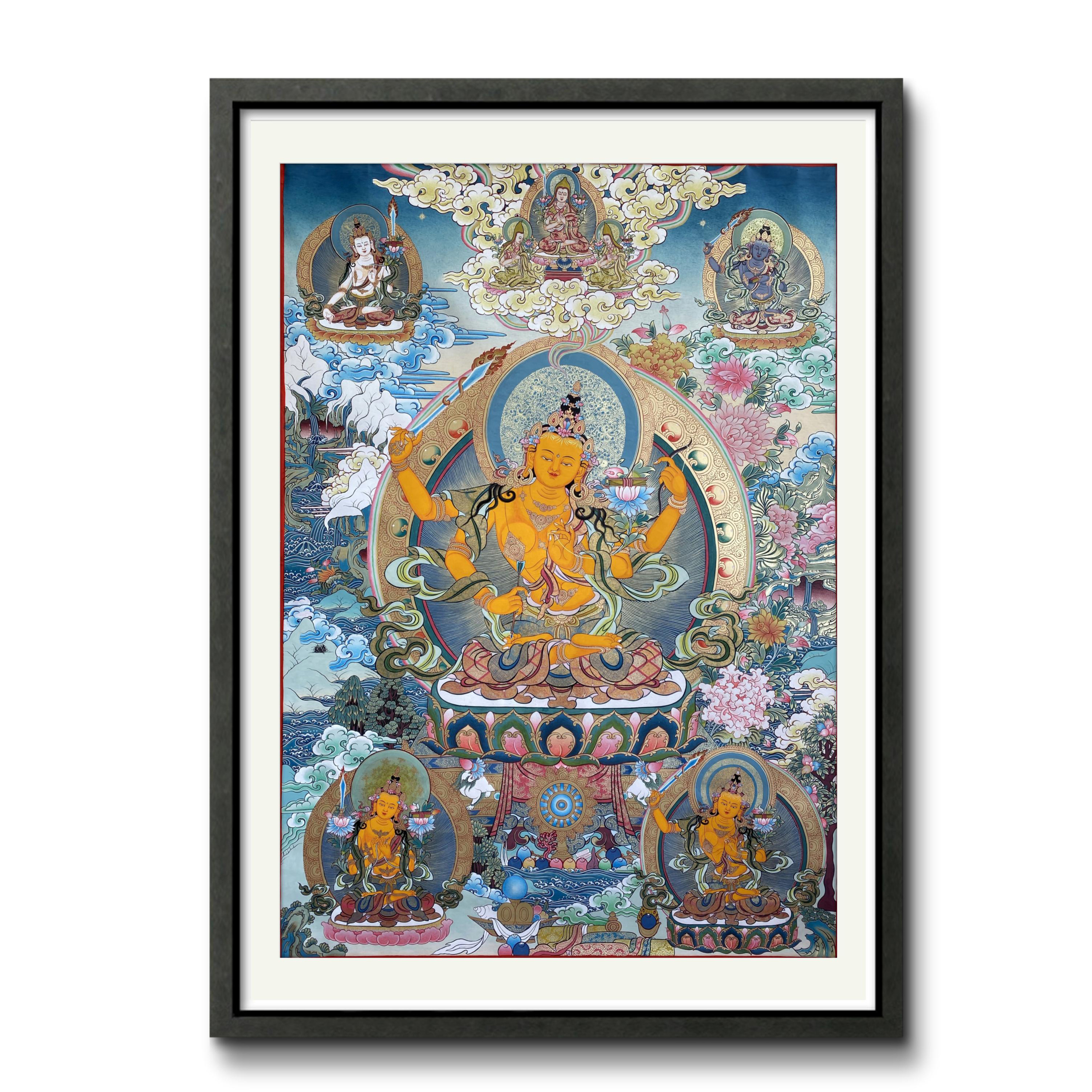 Custom pure gold hand painted Buddhist portrait the Bodhisattva Manjusri Thangka WS-002