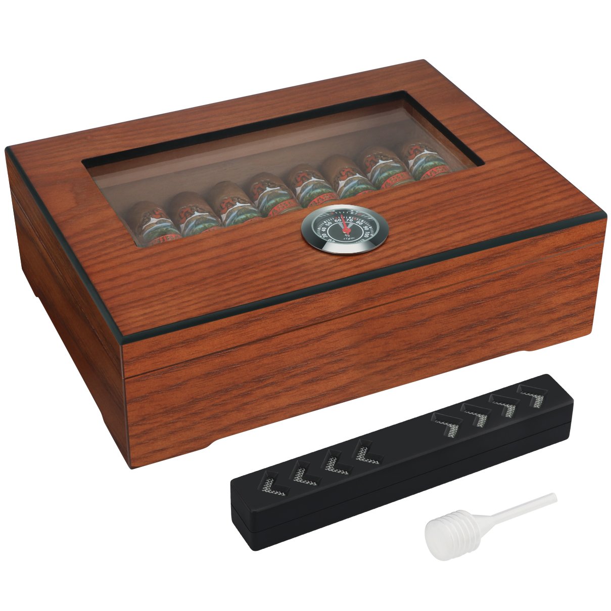 Xifei Wholesale High Quality Grain Cedar Wood Cigar Humidor Box Glass Top Cigar Humidor