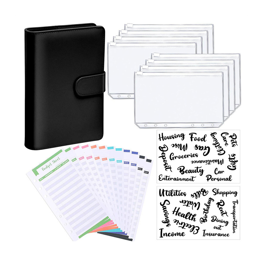 Wholesale A6 PU Leather Notebook Binder Budget with Cash Envelopes Planner Organizer 6 Ring Binder Cover