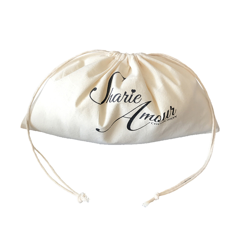Custom Logo Printed 31x21cm Drawstring Natural cotton women shoes bags