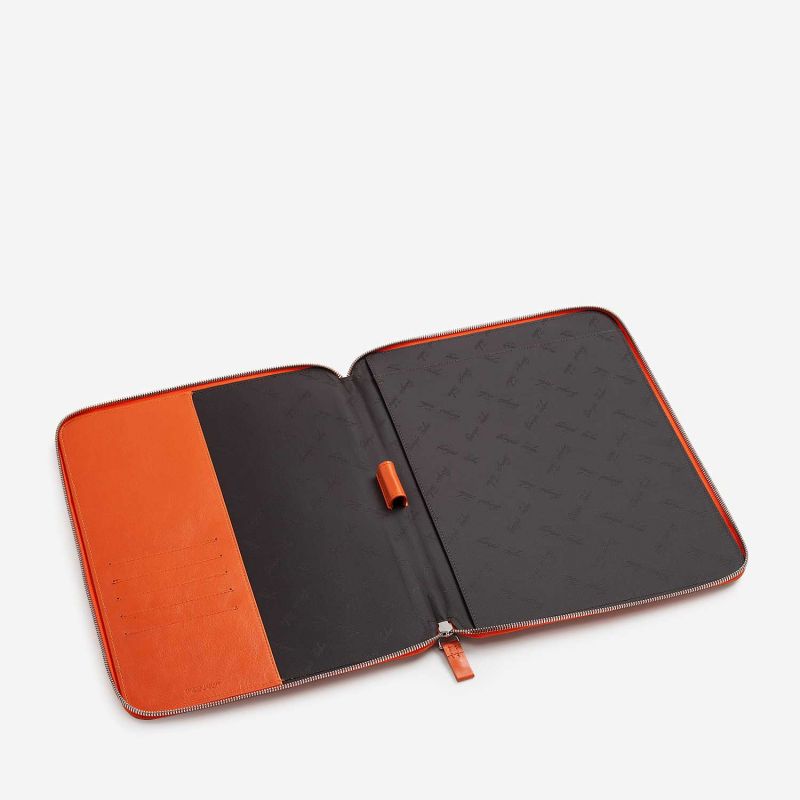 Legal sized embossed logo file organizer portfolio bag leather A4 document leather holder with zip