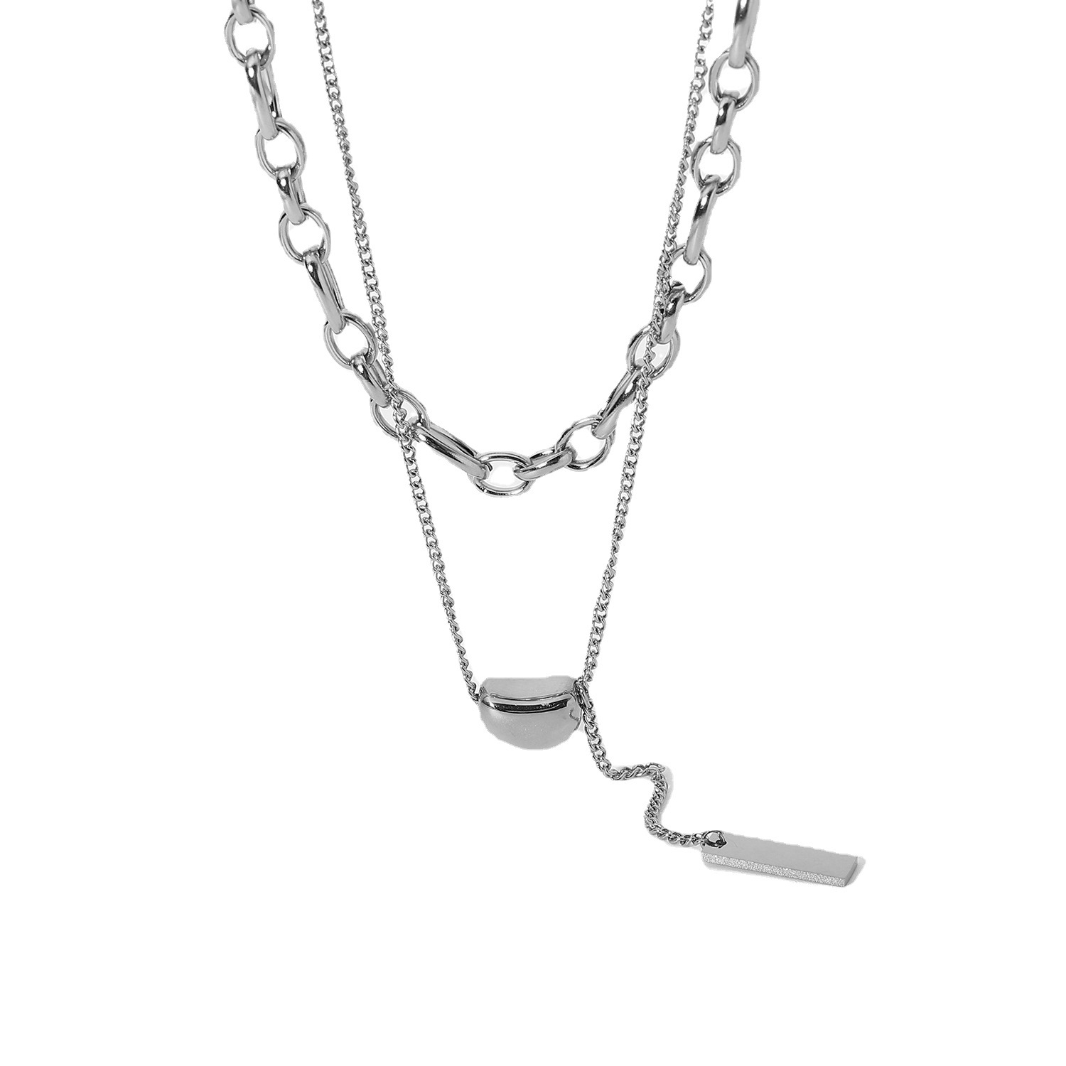 Stainless Steel Women Jewelry Heart Shaped Pea Pendant Double Chain Necklace