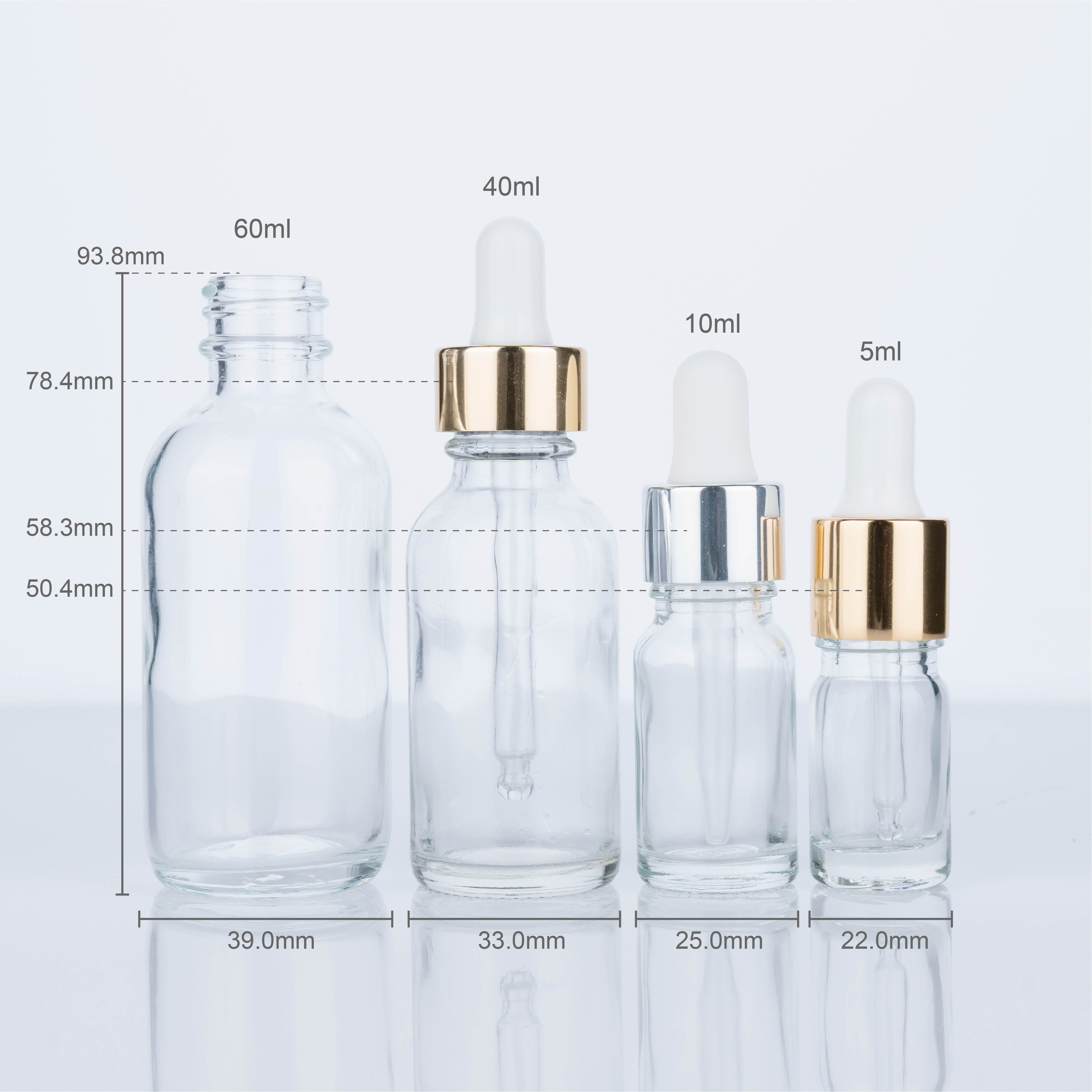 New design wholesale supplier round clear cosmetic bottle glass 60ml/40ml/10ml/5ml dropper glass bottle
