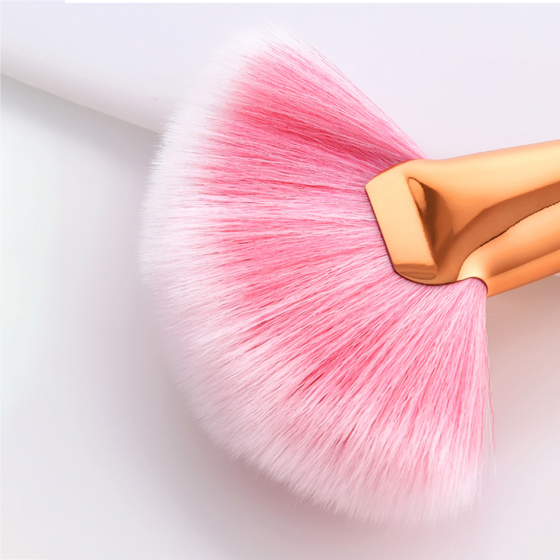 Wholesale beauty needs vegan make-up brushes sector Silver handle cosmetic brush arch makeup cleaner Fan brush