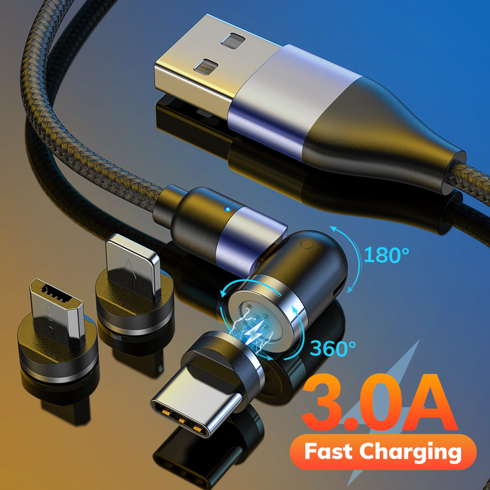 Новое поступление 3 в 1 мощный магнитный кабель USB для быстрой зарядки 540 градусов 3A
