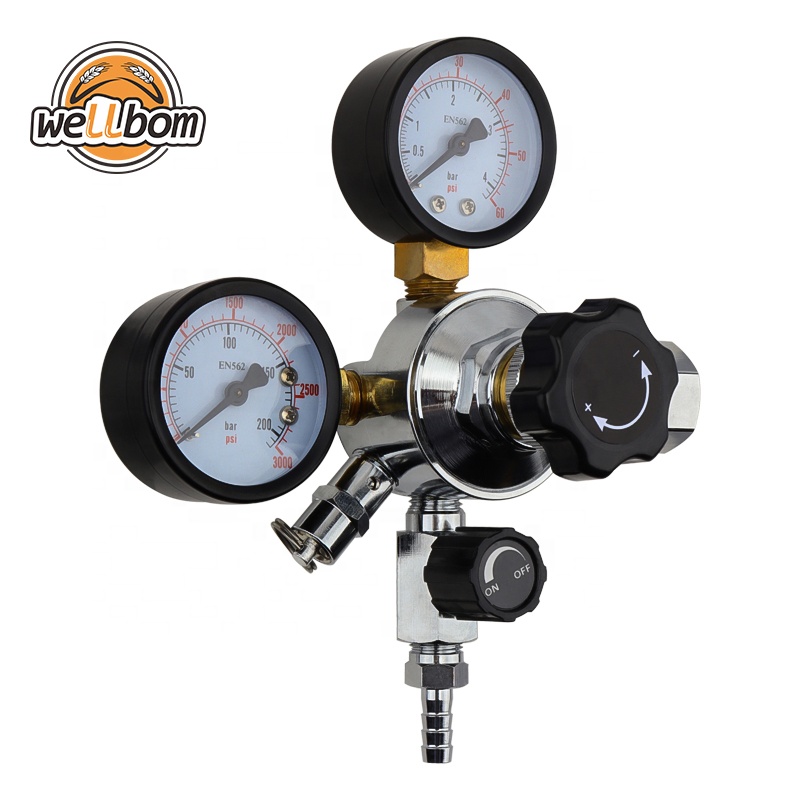 Газовый регулятор CO2 W21.8 CGA320 G5/8, двойной манометр с зазубренным клапаном 5/16 дюйма для домашнего пивоварения, газировки, пива