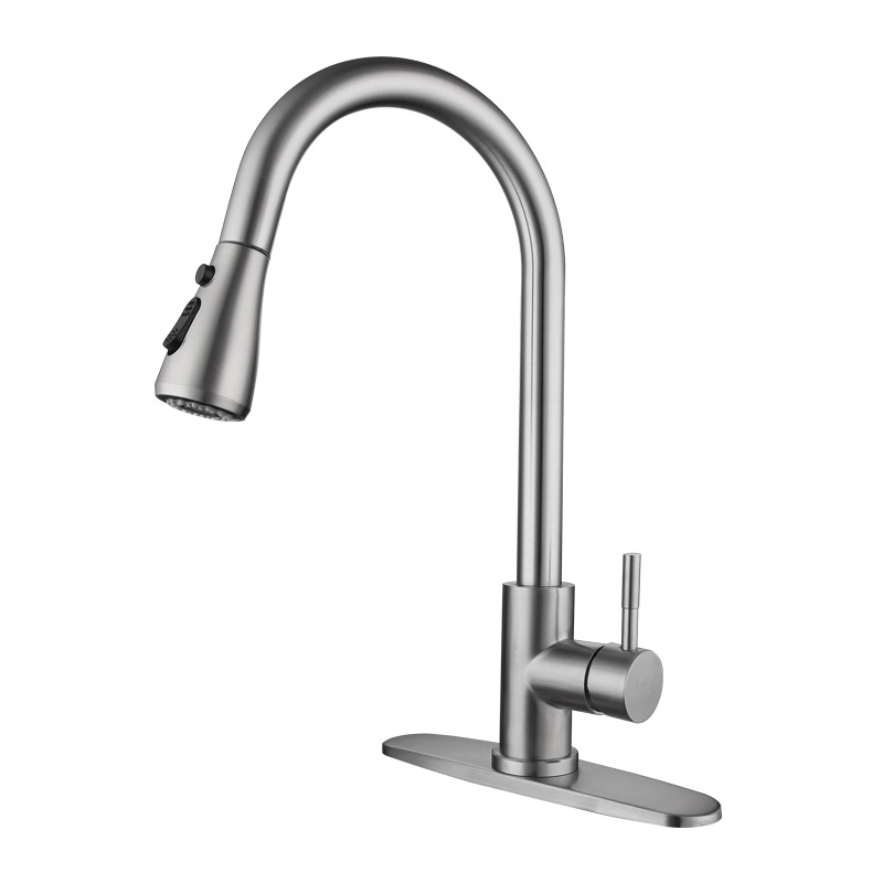 Single Handle High Arc Brushed Nickel Pull Out Kitchen Faucet with Sprayer Cover Plate
