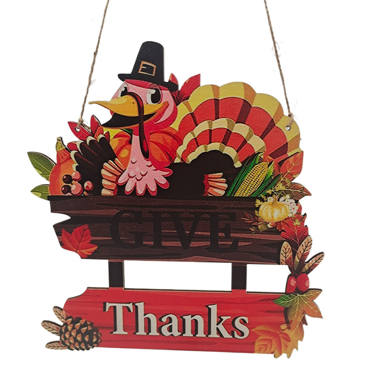 Wall-hanging harvest slogan decoration pendant, sunflowers pumpkin turkey happy Thanksgiving festivals party rejoice wooden sign