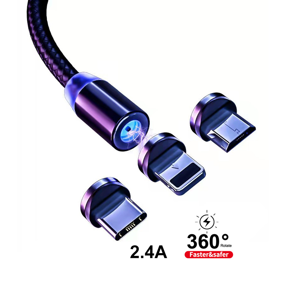 Фабричная оптовая цена Плетеный 5V 2.4A 3 в 1 микро Магнитный Тип C Lightning Usb кабель для быстрой зарядки