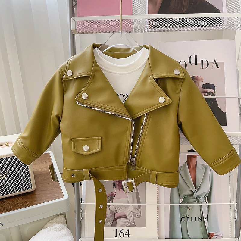 2-7 Years Kids Pu Coat Brown Short Motorcycle Jacket Children's Clothing For Girls Leather Jacket Boys Coats Outwears