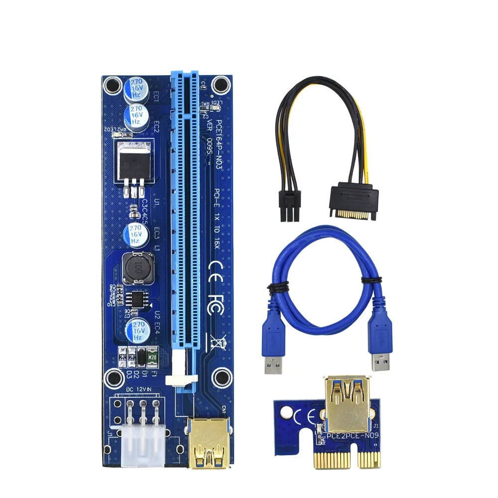 Factory Direct Sale New Version VER009S With 3 LED Lights Gold Plated USB 3.0 1X to 16X 6PIN PCIE Riser Card for Bitcoin Miner