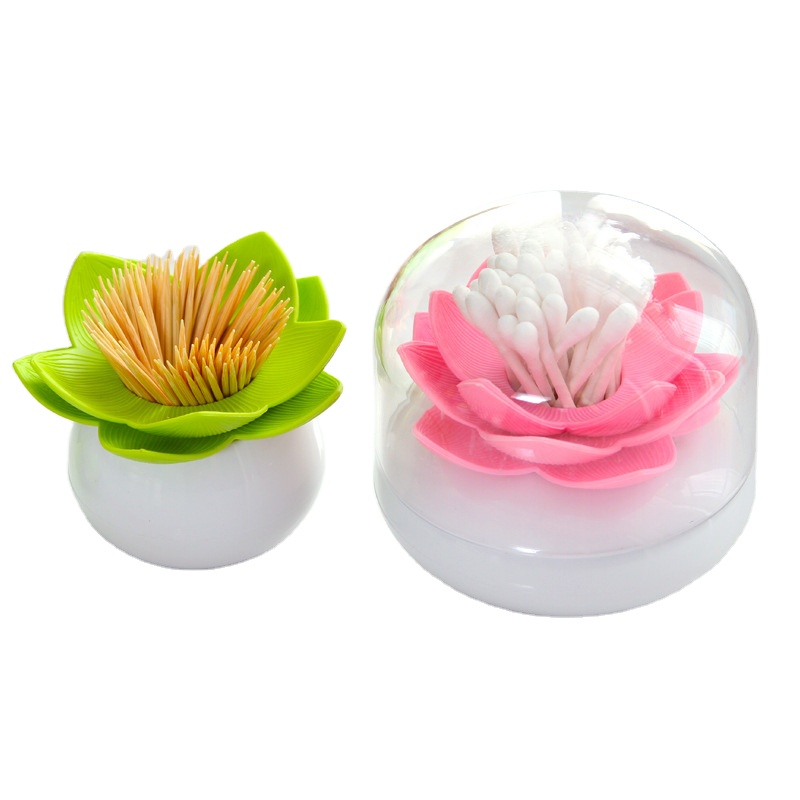 Best Selling Creative Lotus Shape Cotton Swab Box Toothpick Holder with Cover