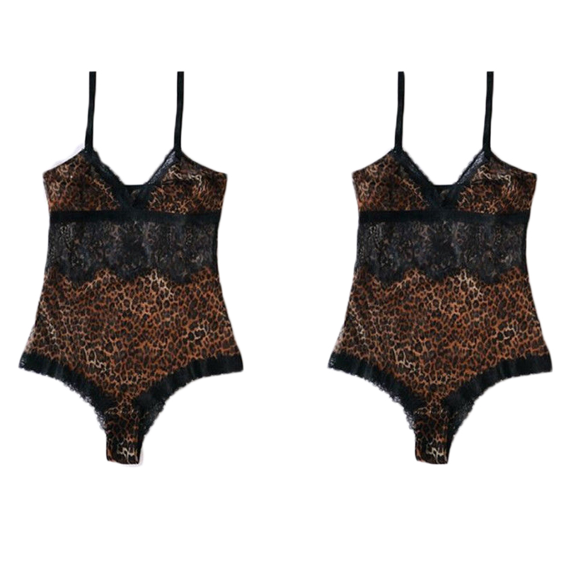 Deep V Plunge One-Piece Underwear Panties Lingerie Sexy Leopard Sleepwear Bodysuit Sexy Lingeries Women