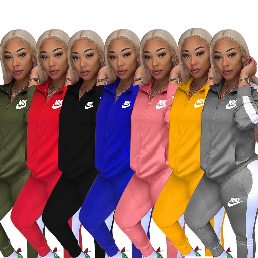 Женский спортивный костюм Nike из 2 предметов, дышащая Спортивная одежда на молнии для спортзала и фитнеса, Осень-зима 2021