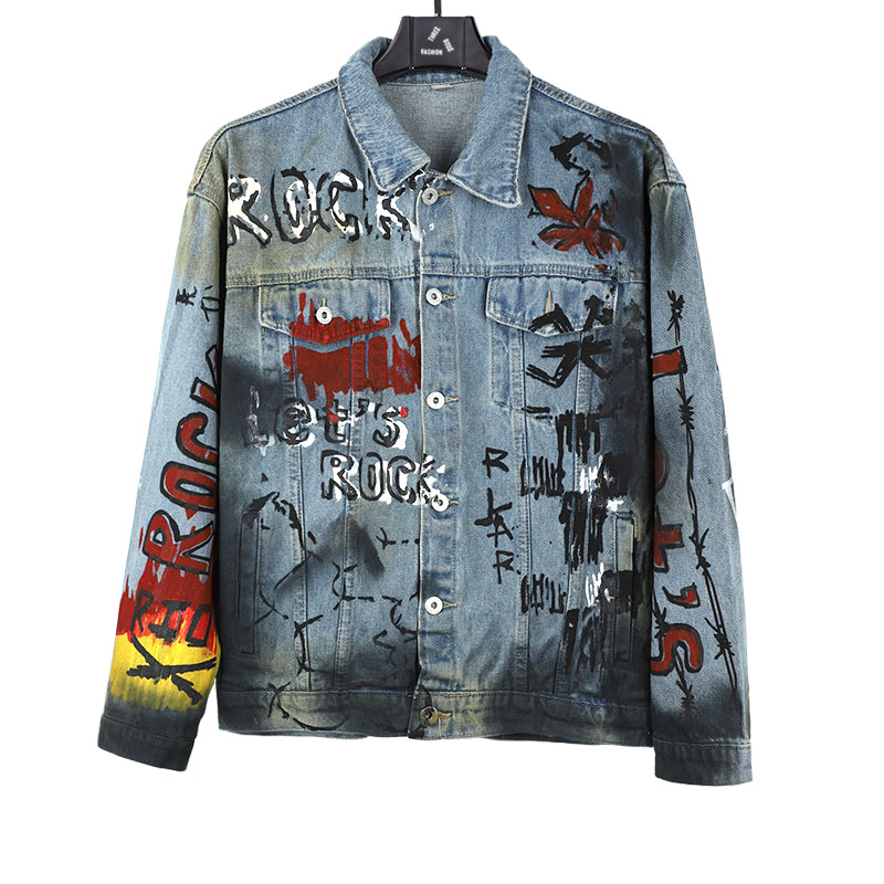 In Stock Trendy Street Style Personalized Printing Fashion Denim Jackets Form Men 2020