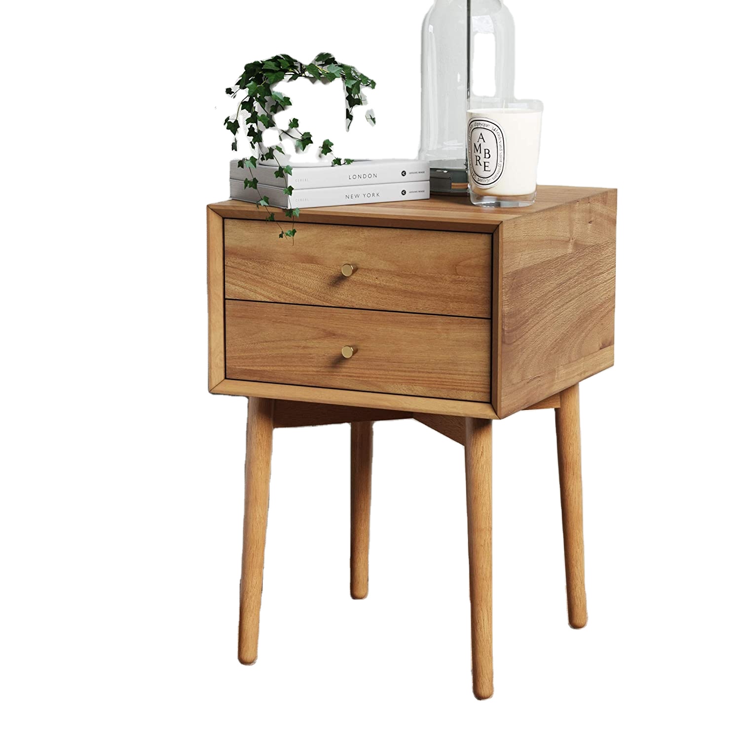Nathan James 32704 Harper Mid-Century Wood Nightstand with 2-Drawers, Small Side End Table with Storage, Brown