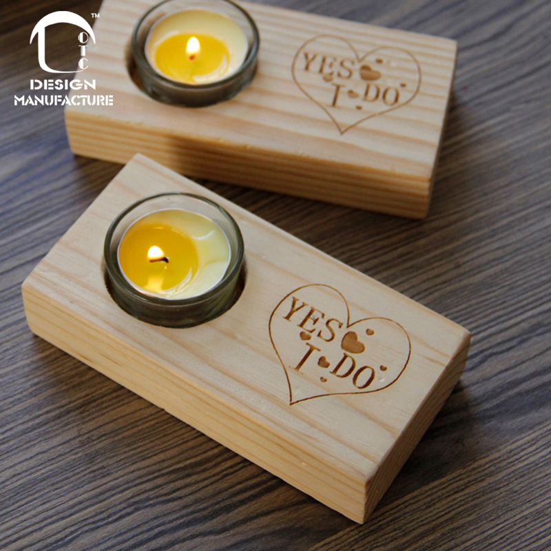 supplier hot sale romantic holiday gift wooden base with glass cup word sign love tealight candle holder for wedding