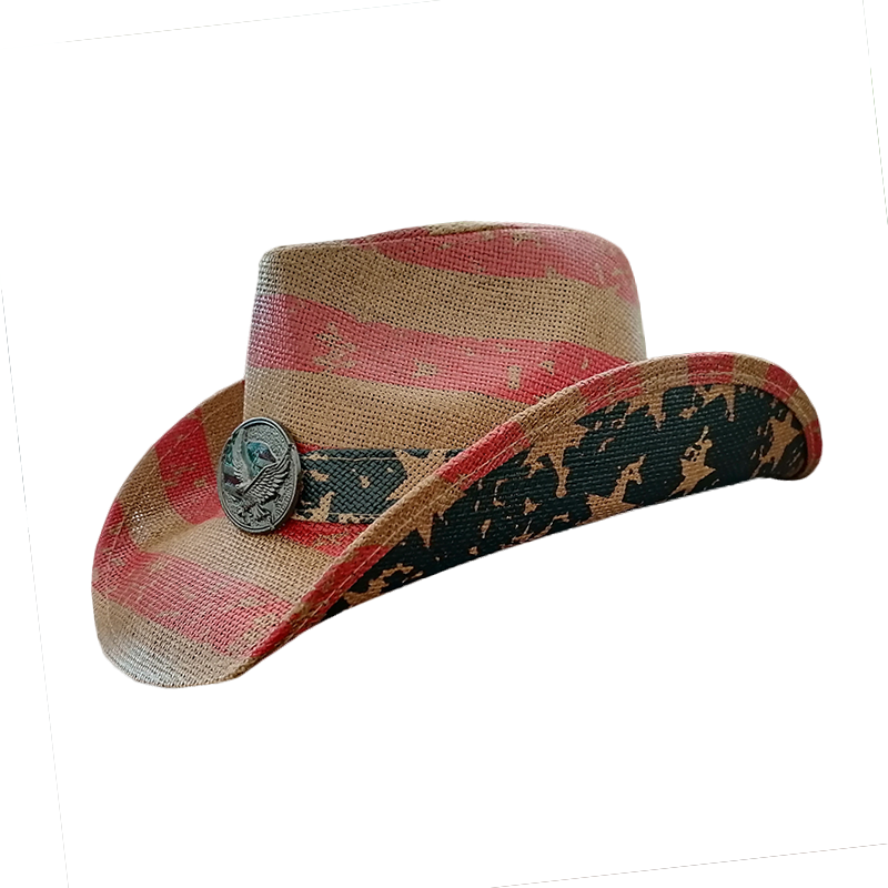 1803D Men's Paper Straw Cowboy Hat USA American Flag Painting Straw Hat Shapable Brim Sombreros US Flag Straw Cowboy Hat