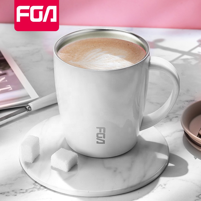 FGA custom bpa free vacuum coffee mug stainless steel coffee cup with silicone lid