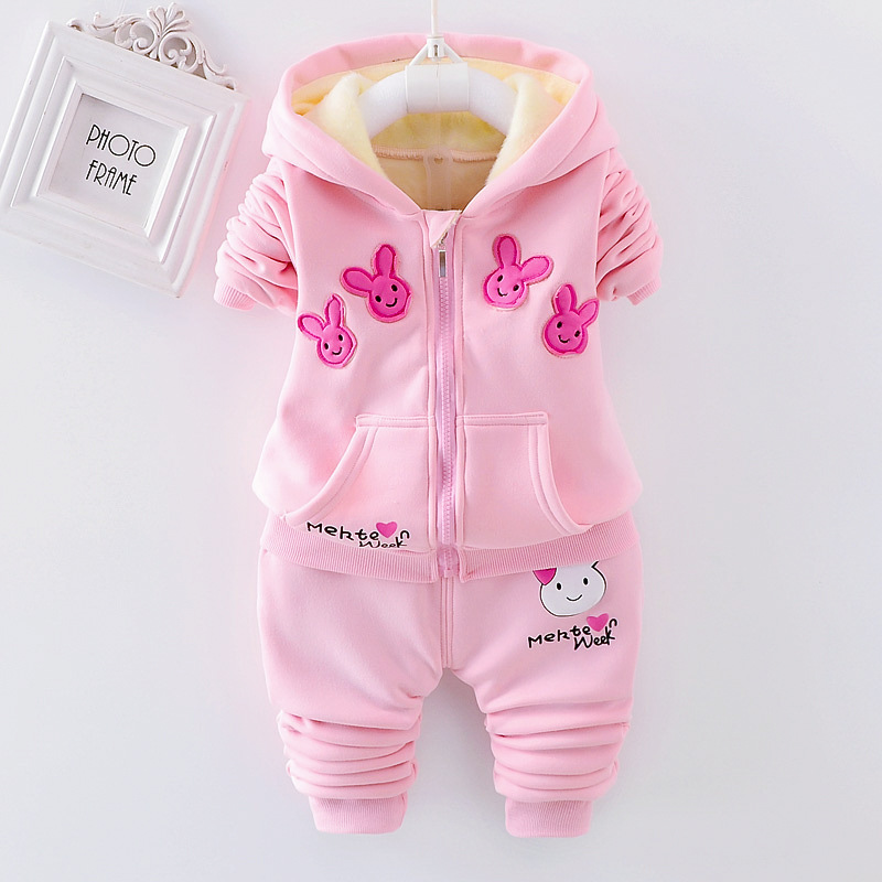 Girls' autumn and winter clothes suit 1-4 years old baby girl sweatshirt plus velvet little kids' two-piece suit