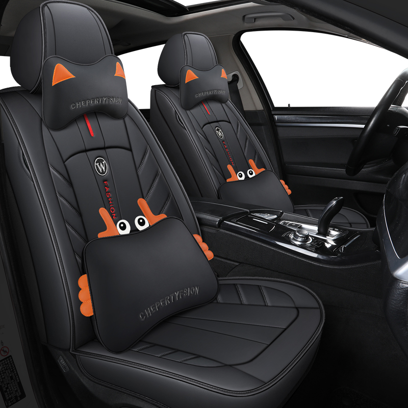 Luxury Waterproof Universal PU PVC Leather Auto Seat Cover with Red Quilting Car Seat Cover Set Black OEM Time Lead Pcs Color