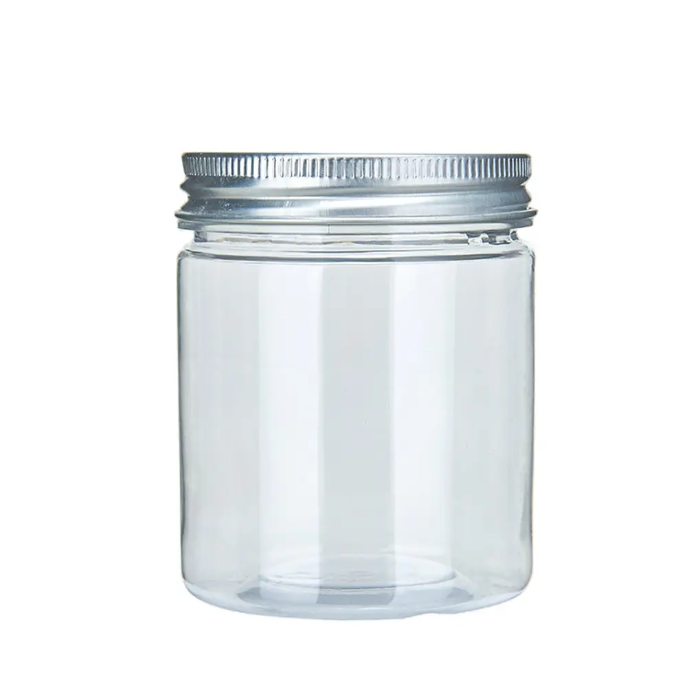 Transparent PET Plastic Candies Tin Storage Food Clear Empty Jar Or Container With Aluminum Screw Cap for Keeping Food Fresh