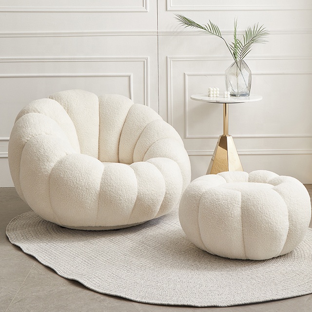 Boconcept эстетический кремовый белый ленивый диван-тыква в форме букле, вращающийся стул для отдыха с подставкой для ног