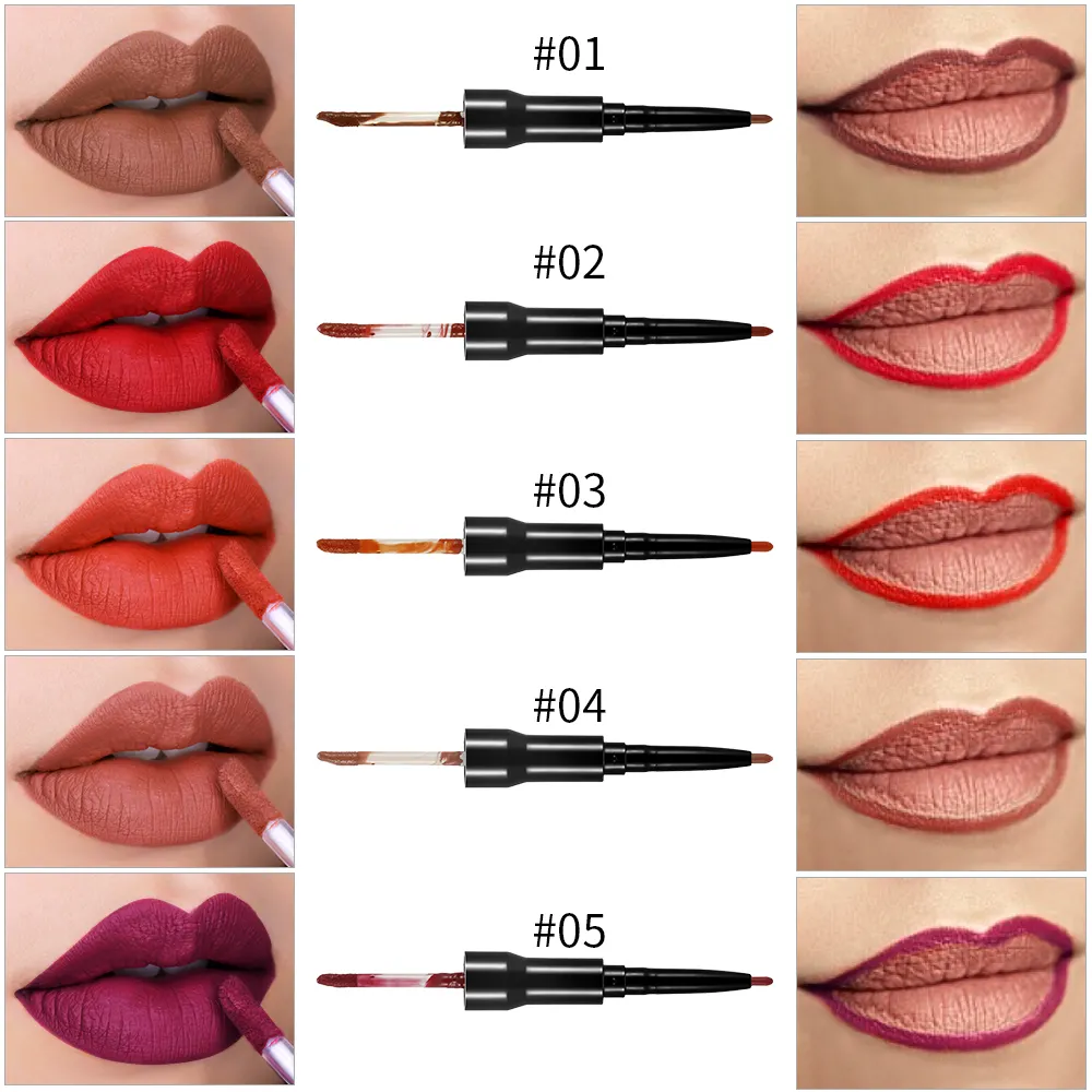 Matte Lipstick Cosmetics Waterproof Double Ended Long Lasting  Red Matte Lip liner Pencil Lipstick