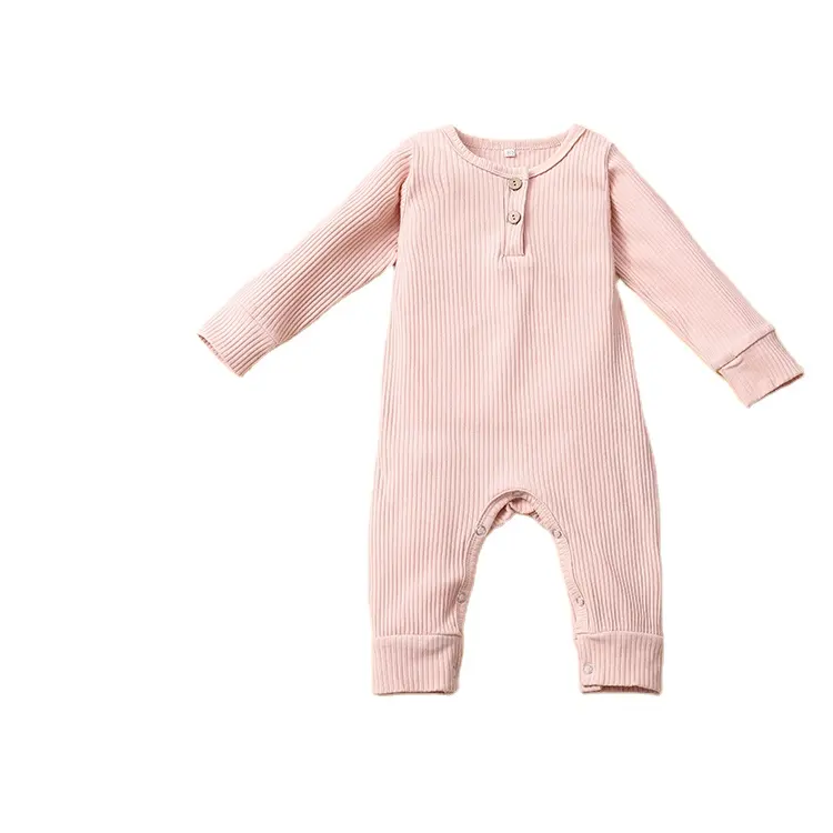 High quality cotton long sleeve pink casual jumpsuit newborn baby clothes knitted baby romper